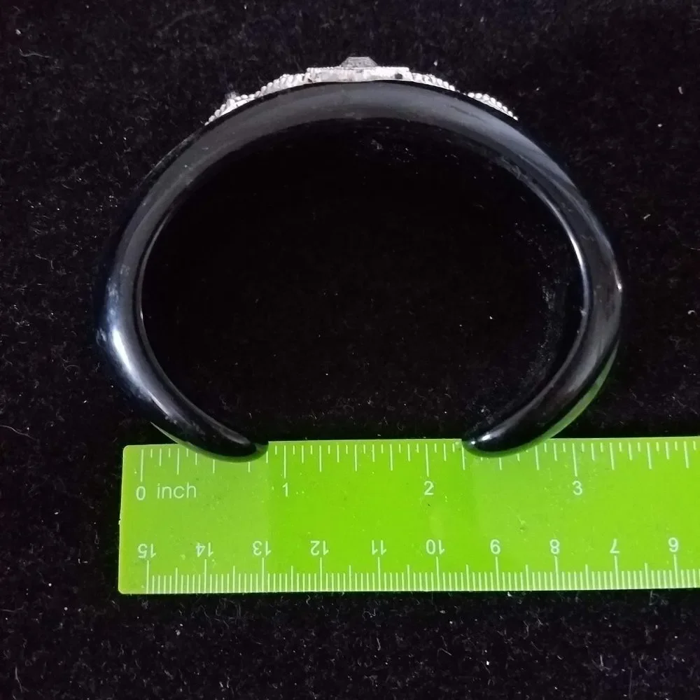 Women's Black Cuff Bracelet – Faux Diamond Sparkle, Bold Fashion Jewelry